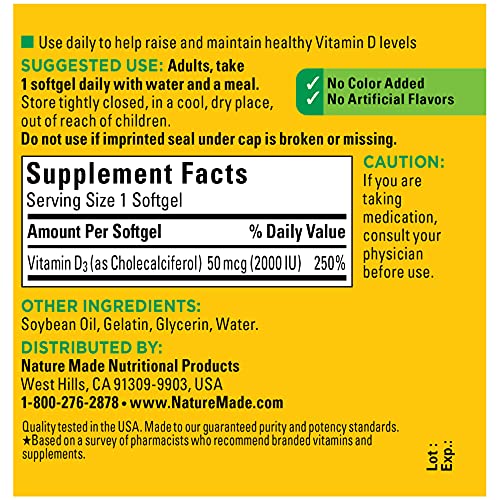 Nature Made Vitamin D3, 90 Softgels, Vitamin D 2000 IU 50 mcg H...