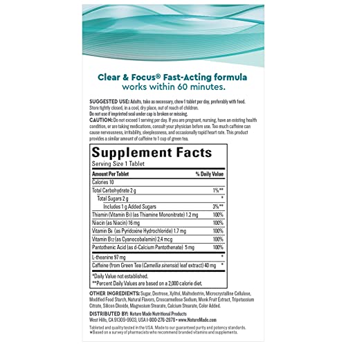 Nature Made Wellblends Clear & Focus, L-theanine, Green Tea Caffe...