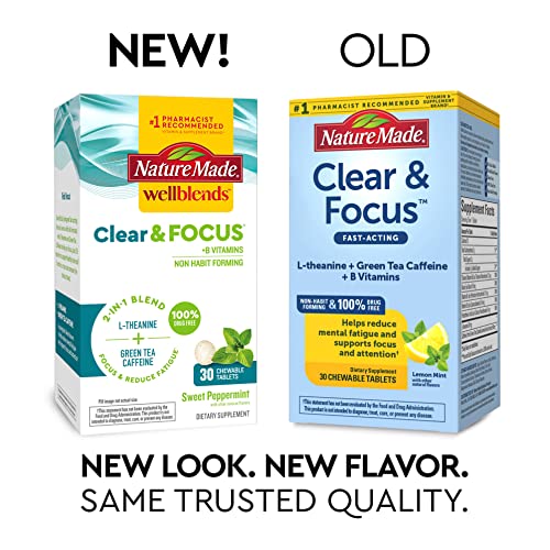 Nature Made Wellblends Clear & Focus, L-theanine, Green Tea Caffe...