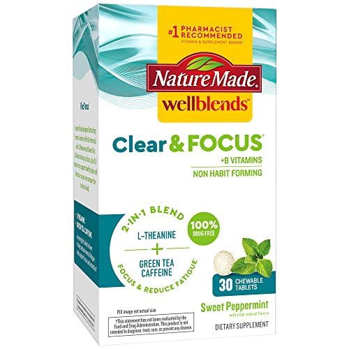 Nature Made Wellblends Clear & Focus, L-theanine, Green Tea Caffe...