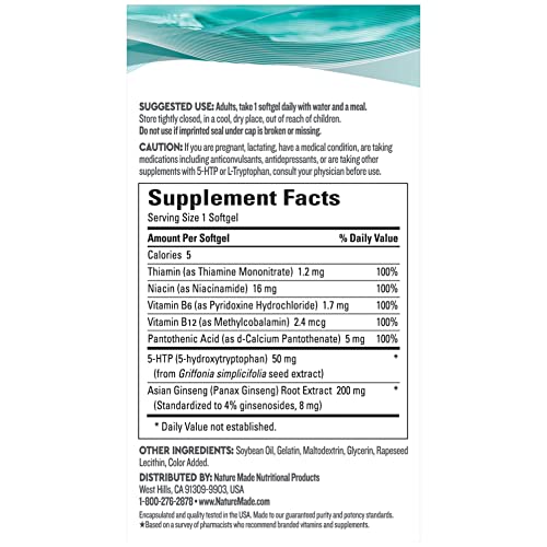 Nature Made Wellblends Positive Mood & Energy, 5HTP, Thiamin, Nia...