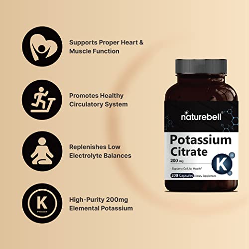 Maximum Strength Potassium Citrate Capsules, 200mg, 200 Counts, E...