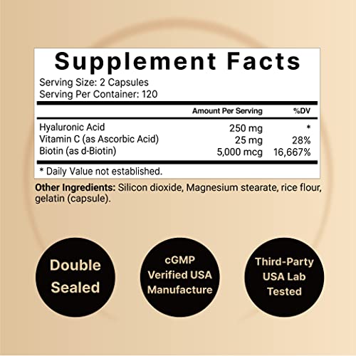 NatureBell 2 Pack Plant Based Hyaluronic Acid Supplements 250mg w...