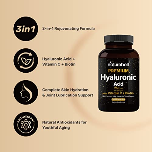 NatureBell 2 Pack Plant Based Hyaluronic Acid Supplements 250mg w...