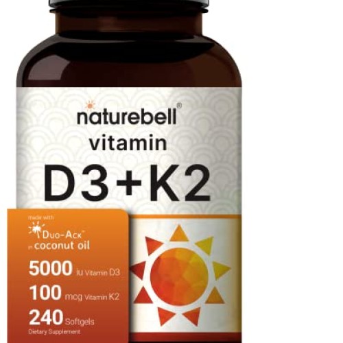 NatureBell Vitamin D3 K2 MK7 with Virgin Coconut Oil, 240 Softg...