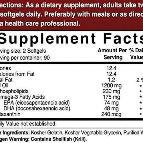 Triple Strength Antarctic Krill Oil Supplement, 1200mg Per Servin...