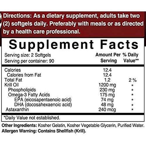 Triple Strength Antarctic Krill Oil Supplement, 1200mg Per Servin...
