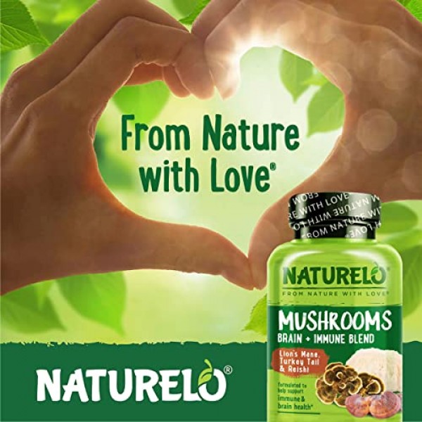 NATURELO Mushroom Supplement – Brain & Immune Health Blend with L...