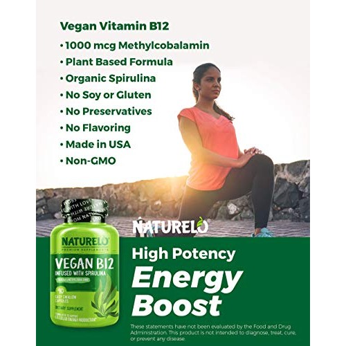 NATURELO Vegan B12 with Organic Spirulina - Vegan Supplement for ...