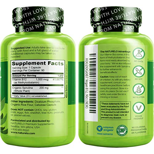 NATURELO Vegan B12 with Organic Spirulina - Vegan Supplement for ...