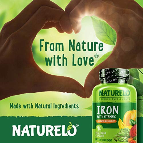 NATURELO Vegan Iron Supplement with Vitamin C and Organic Whole F...