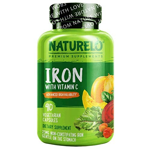 NATURELO Vegan Iron Supplement with Vitamin C and Organic Whole F...