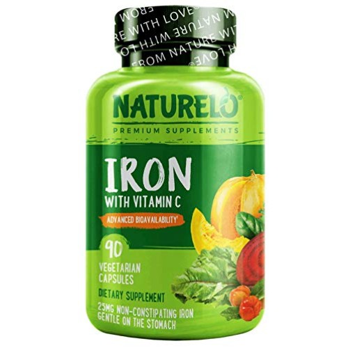 NATURELO Vegan Iron Supplement with Vitamin C and Organic Whole F...