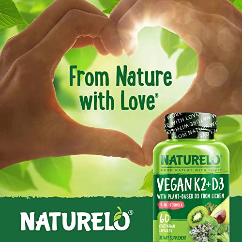 NATURELO Vegan K2+D3 - Plant Based D3 from Lichen - Natural D3 Su...