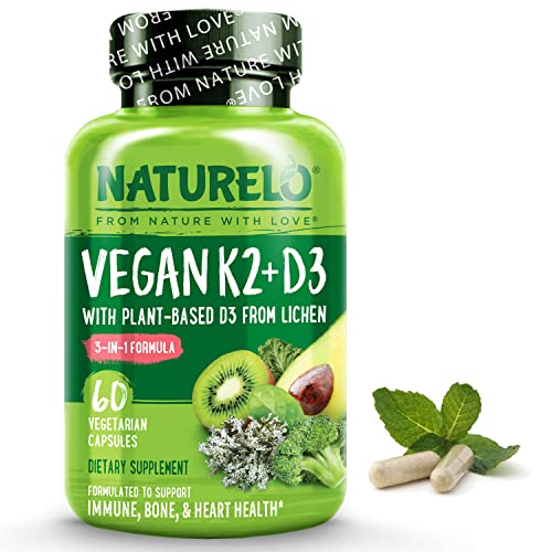 NATURELO Vegan K2+D3 - Plant Based D3 from Lichen - Natural D3 Su...