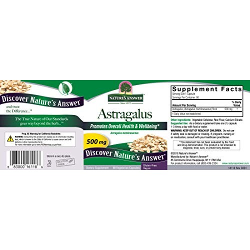 Natures Answer Astragalus Root, 90-Count