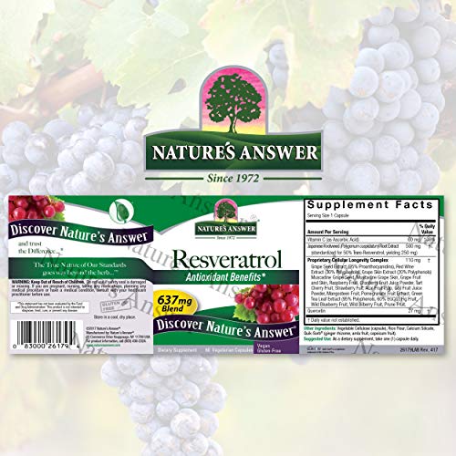 Natures Answer Extra Strength 250 mg Resveratrol - 60 Capsules A...