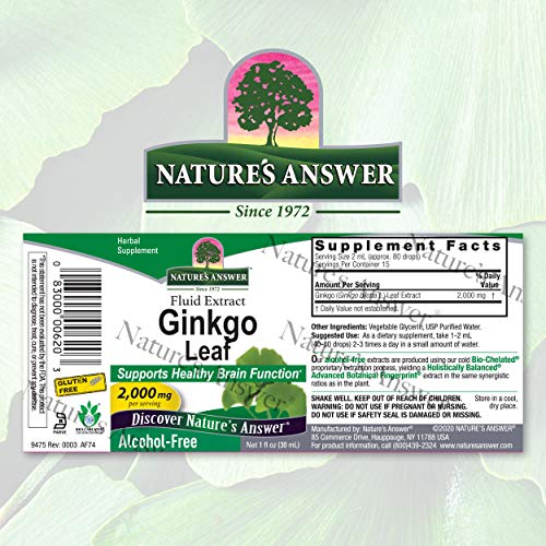 Natures Answer Ginkgo Leaf, 1-Ounce Ginkgo Biloba Extract Alcoho...