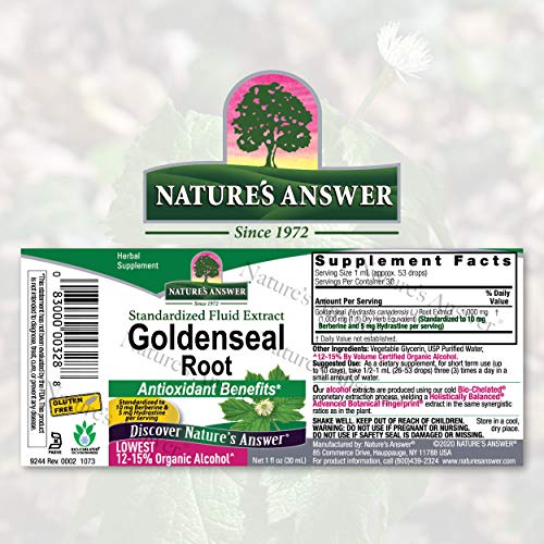 Natures Answer Goldenseal Root with Organic Alcohol 1 Fluid Ounc...