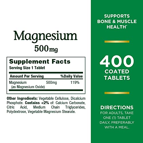 Nature’s Bounty Magnesium 500mg Tablets, Supports Bone & Muscle H...