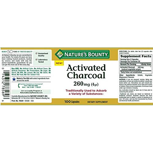Natures Bounty Activated Charcoal, 260 Mg, 100 Count