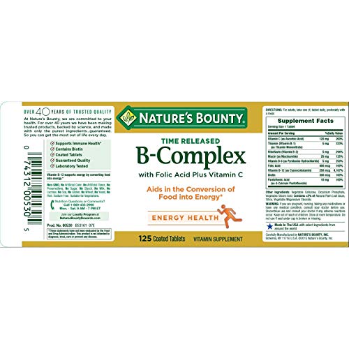Natures Bounty B-Complex With Folic Acid Plus Vitamin C Tablets ...