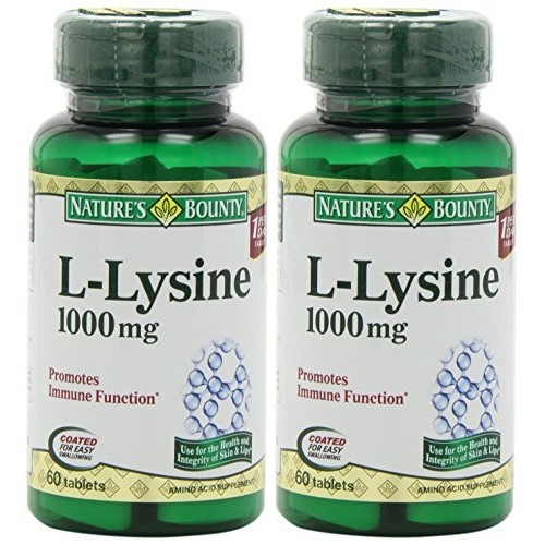Natures Bounty L-Lysine, 1000mg, 120 Tablets 2 x 60 Count Bottles