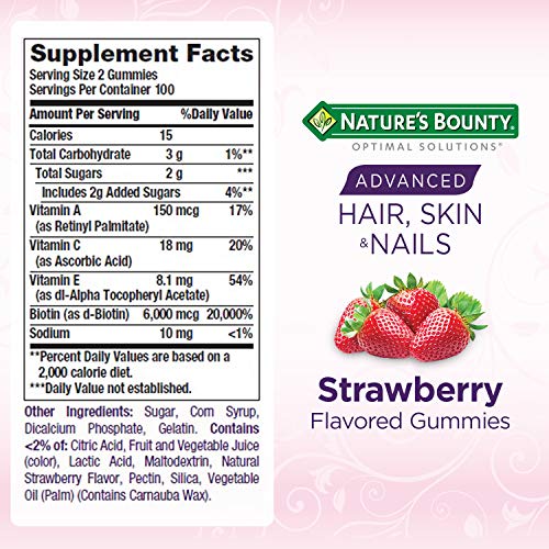 Natures Bounty Optimal Solutions Advanced Hair, Strawberry, 200 ...