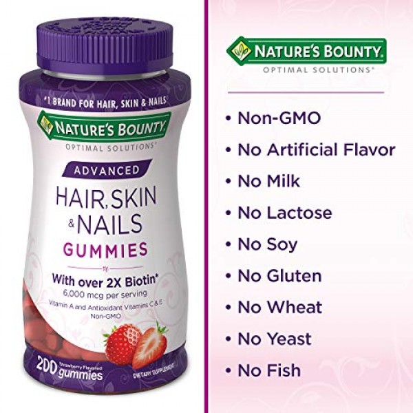 Natures Bounty Optimal Solutions Advanced Hair, Strawberry, 200 ...
