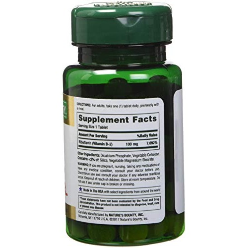 Natures Bounty Vitamin B-2 100 mg, 100 Coated Tablets Pack of 4