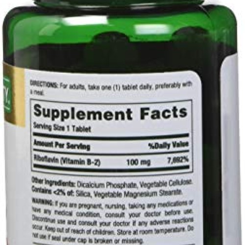 Natures Bounty Vitamin B-2 100 mg, 100 Coated Tablets Pack of 4