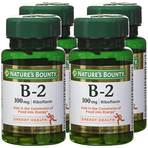 Natures Bounty Vitamin B-2 100 mg, 100 Coated Tablets Pack of 4