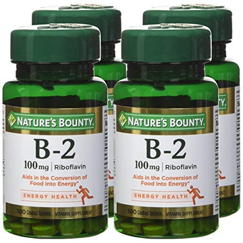 Natures Bounty Vitamin B-2 100 mg, 100 Coated Tablets Pack of 4