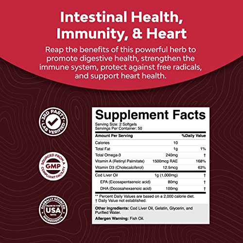 Icelandic Cod Liver Oil Softgels - Wild Caught EPA DHA Omega 3 Fi...