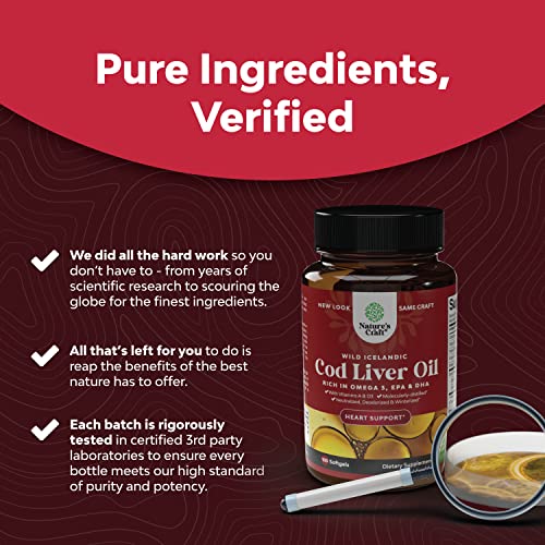 Icelandic Cod Liver Oil Softgels - Wild Caught EPA DHA Omega 3 Fi...