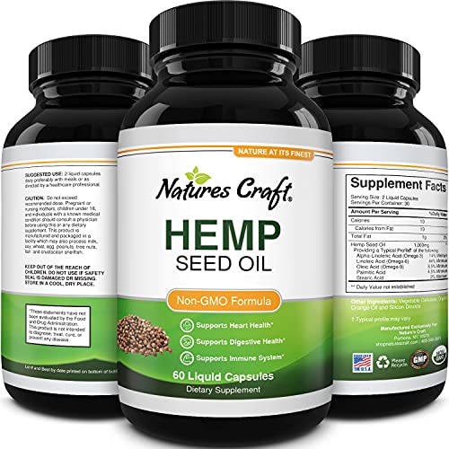 Natural Hemp Seed Oil Capsules - Pure Hemp Oil 1000mg Vegetarian ...
