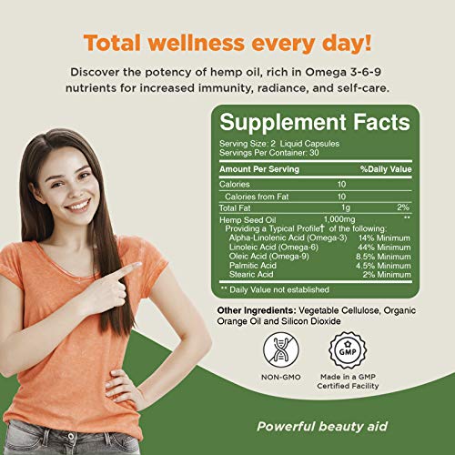 Natural Hemp Seed Oil Capsules - Pure Hemp Oil 1000mg Vegetarian ...