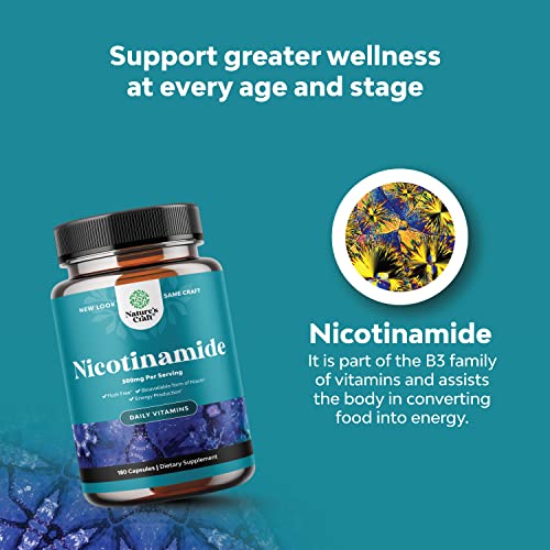 Natures Craft Vitamin B3 Nicotinamide 500mg Capsules - Mitochondr...