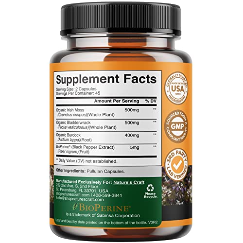 Organic Irish Sea Moss Capsules - Sea Moss and Bladderwrack Capsu...