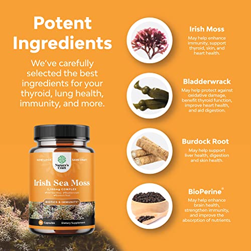 Organic Irish Sea Moss Capsules - Sea Moss and Bladderwrack Capsu...