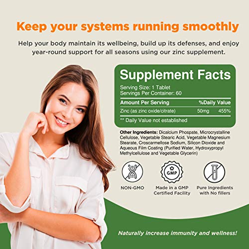 Pure Zinc Supplement 50 mg - Zinc Immune System Booster and Natur...
