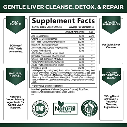 Gentle Liver Cleanse Detox & Repair Formula - 21 Herbal Liver Sup...
