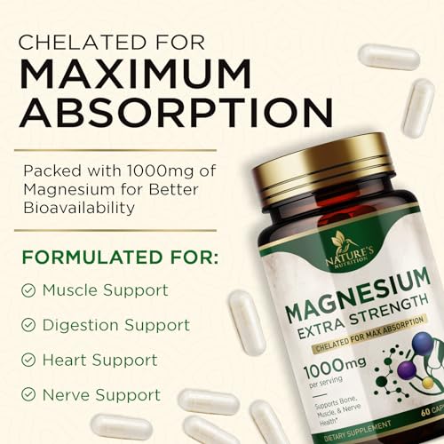 Magnesium Extra Strength 1000mg - Chelated for Max Absorption, Ma...