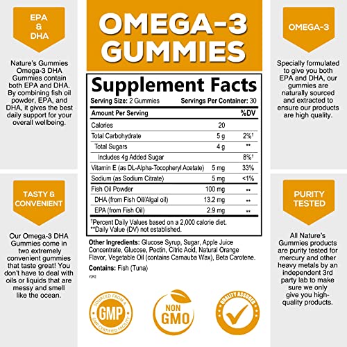 Omega 3 Fish Oil Gummies - High DHA & EPA Tasty Orange Flavor Hea...