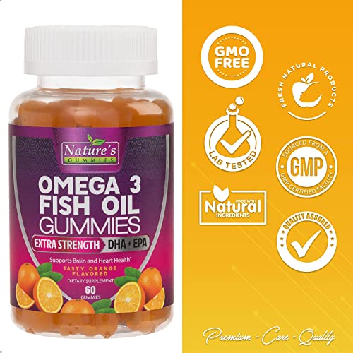 Omega 3 Fish Oil Gummies - High DHA & EPA Tasty Orange Flavor Hea...