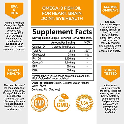 Omega-3 Fish Oil Supplement, Triple Strength 2400mg High EPA and ...