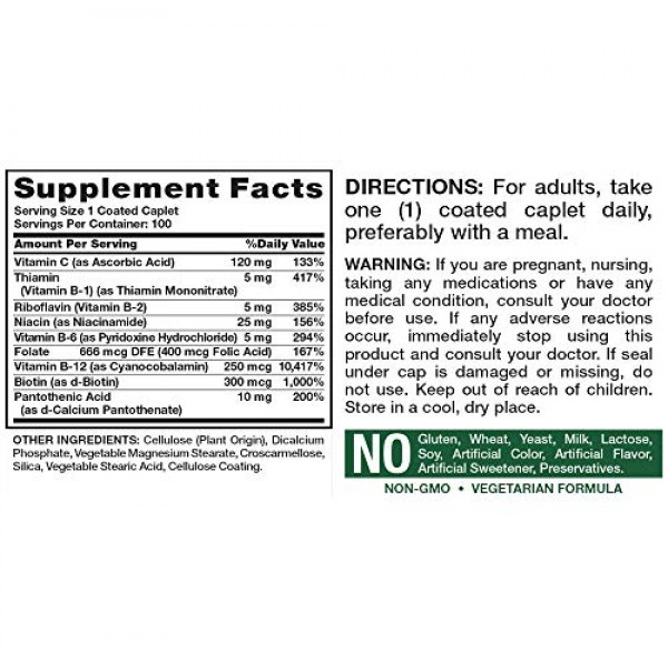 B Complex Vitamins Plus Vitamin C | 100 Caplets | Vegetarian, Non...