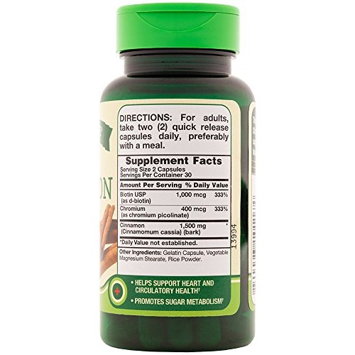 Natures Truth Cinnamon with Biotin and Chromium Capsules, 60 Count