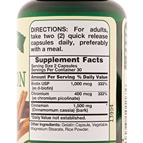 Natures Truth Cinnamon with Biotin and Chromium Capsules, 60 Count