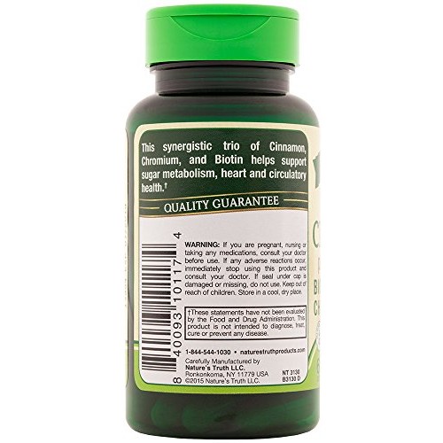 Natures Truth Cinnamon with Biotin and Chromium Capsules, 60 Count